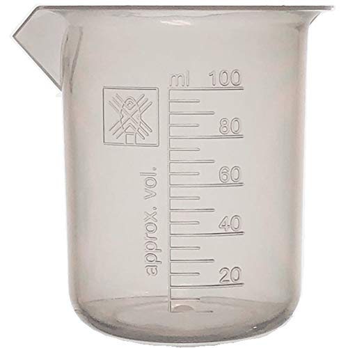 100ml Premium Polypropylene Beakers, Euro Style, Molded Graduations, Karter Scientific (Pack of 12)