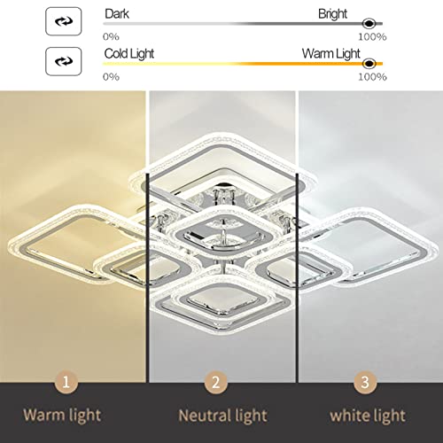 Plafonnier LED variable carré en cristal avec télécommande pour salon