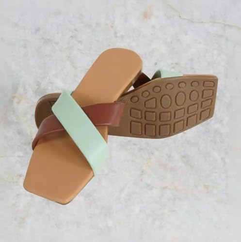 Image of TIGER COLLECTIONS Women's Flat Cross Strap Slippers | Comfortable Open Toe Casual Slip-On Sandals | Lightweight Anti-Skid Daily Wear Fashion Flats for Women & Girls
