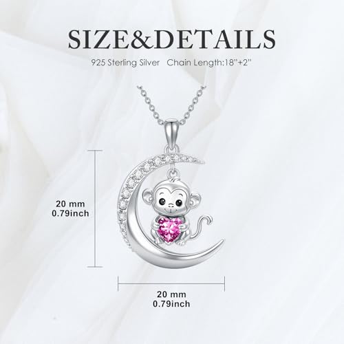 Image of PROESS Animal Birthstone Necklace 925 Sterling Silver Otter /Axolotl /Hippo /Elephant /Dachshund /Monkey /Red Panda Pendant Necklace Animal Birthstone Jewelry Gifts for Women