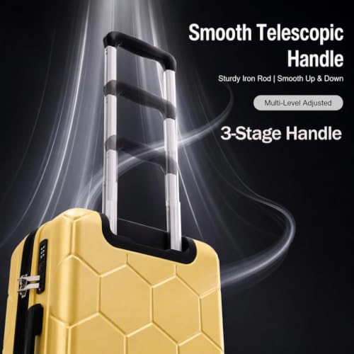 Valise à roulettes de 20 pouces, bagage rigide extensible avec serrure TSA et roues silencieuses amovibles, sac de voyage léger en PC pour les vacances en plein air, jaune vif – Image 2