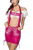 Pinke Damen Trachtenkniebundhose mit Hosenträgern und Stickereien Velourlsederoptik Bayrische Latzkniebundhose Lederoptik abnehmbare Träger Oktoberfest S rosa