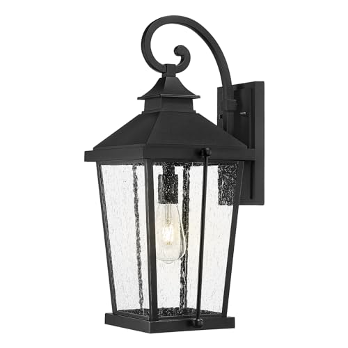 Image of zeyu 22 Inch Outdoor Lights for House, 1-Light Outdoor Wall Sconce for House Porch, Die-Cast Aluminum with Seeded Glass, Black Finish, ZW105B-M BK