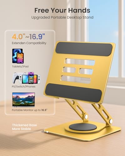 Image of LOXP Metal Tablet Stand, 360 Rotating iPad Stand with Heavy-Duty Base, Tablet Holder Compatible with 4.0-16.9 inch Device, iPad Pro Air Mini, Kindle, Surface Tablet, Portable Monitors - Gold