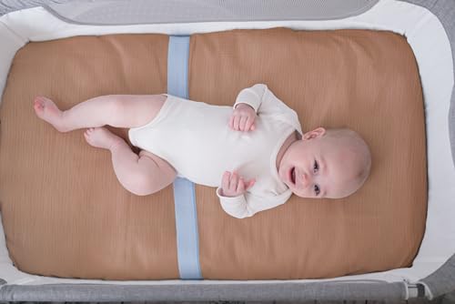 Image of Meracorallo Muslin Pack and Play Fitted Sheet, 100% Cotton, Camel