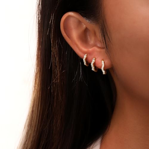 Kyerlyn 3 Pairs Gold Hoop Earrings Set: Dainty Stud Earrings Trendy Small 14K Gold Plated Hypoallergenic Dangle Cartilage Huggie Hoop Earrings for Women Gold Jewelry for Women Gifts2