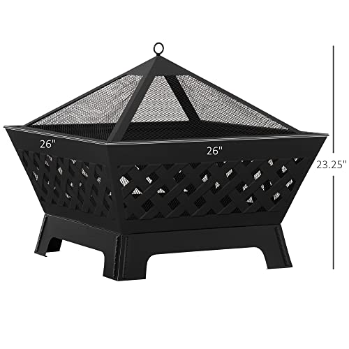 Outsunny 26 Inch Outdoor Fire Pits, Bonfire Wood Burning Firepit Bowl, Camping Fire Pit With Spark Screen Cover, Poker For Patio, Or Backyard, Black #TOP2
