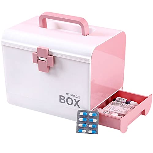 ZESLIV Medicinlåda med bärhandtag, första hjälpen resväska medicinlåda medicinlåda av ABS husapotekslåda medicinväska förvaringslåda rosa 26,5 x 18,5 x 22 cm