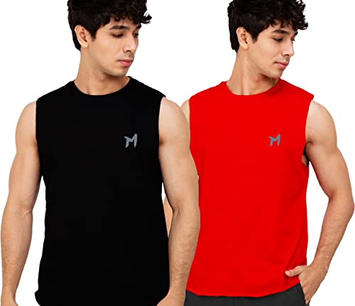 Image of Solid Sleeveless Cotton Regular Fit Mens Stylish Top Tanks Vest T-Shirt (Combo Pack of 2)
