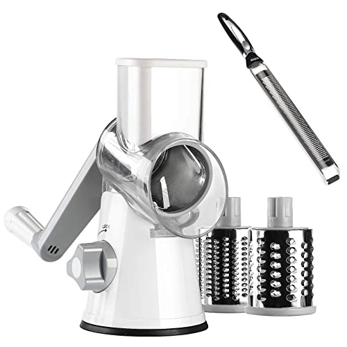 Ourokhome Rotary Grater Cheese Zester - 3 Drum Blades Round Mandolin Slicer And Stainless Steel Chocolate Zester #TOP21