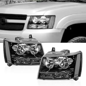 2pcs Set Headlight Assembly Headlamp Replacement for 2007-2014 Chevy Suburban 1500 Tahoe Avalanche Black Housing Clear Corner Left and Right GM2503263 GM2502263