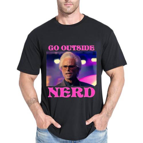 Tretdaity Boy Men Baby Billy Wonder Graphic T-Shirt GO Outside Nerd Print 100% Cotton Funny Cool Tops Black 2XL