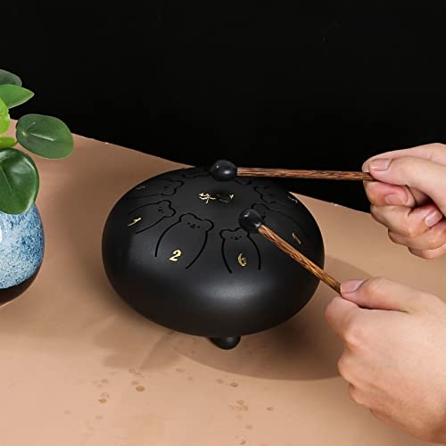 JJTTCX(シュティフ) 小 スリットドラム 6インチ8音 タングドラムドラム 楽器 子供用 キャリーバッグ付き 音楽本、 マレット ステッカー パーカッション(Frosted Black)