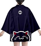 LAI MENG FIVE CATS Women's Lucky Cat Cardigan Kimono Loose Cover up Casual Blouse Cute Tops
