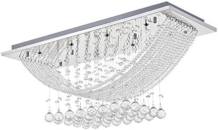 Modern Crystal Chandelier Lights, Bridge Wave Droplet K9 Crystal Ceiling Light Fixture Rectangle Flush Mount LED Pendant Lighting for Dining Room, Livingroom, Bedroom, Size: L70cm W25cm H29cm