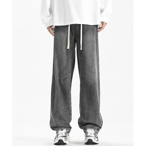 DGHM-JLMY Mens Regular Fit Straight Leg Jeans Retro Washed Loose Fit Denim Pants Elastic Waist Wide Leg Baggy Jean Trousers4