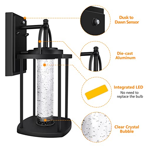 Led Dusk To Dawn Outdoor Wall Lighting Modern Porch Lights, Exterior Light Fixtures Waterproof Outside Lights For House With Aluminum And Crystal Bubble Glass, 10W 3000K For Front Door, Garage, Patio #TOP1