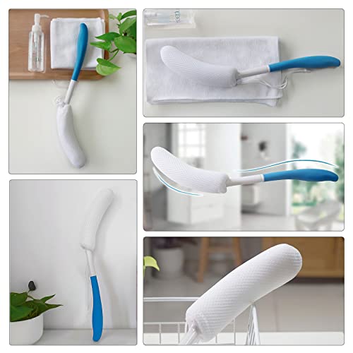 15.35" Back Bath Brush With Sponge,Back Scrubber Bath Mesh With Anti-Slip Curved Long Handle Bath Body Brush For Elderly Aid Bathing And Shower #TOP4