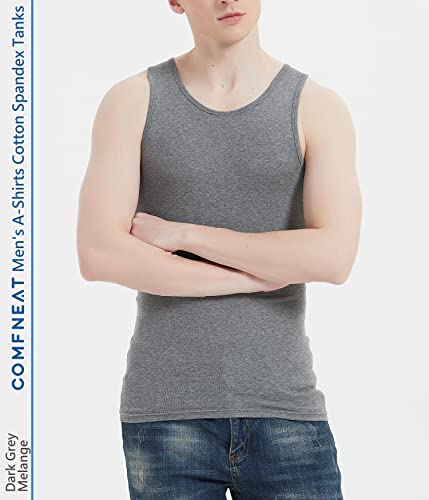 Comfneat Men's 6-Pack A-Shirts Tight Fit Tank Tops Cotton Spandex Undershirts (Black+Dark Grey Melange 6-Pack, M) #TOP3
