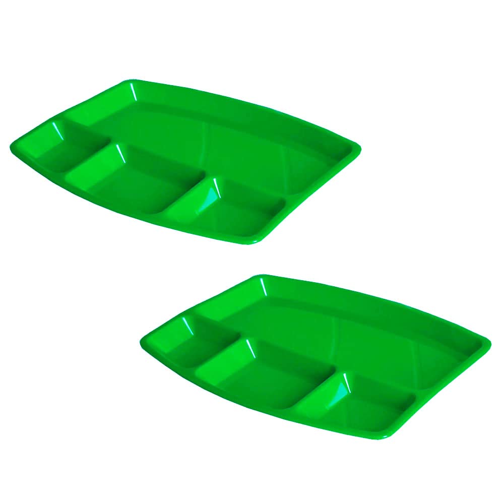 DECORNTMicrowave-Safe 4-Compartments Divided-Dinner Plate; Set of 2; Green Color.