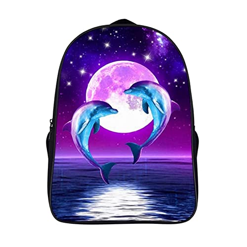 Sac à dos d'école pour adolescents avec motif dauphin bleu de mode (40x28x16cm)