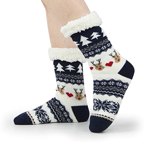 Image of BenSorts Women Winter Thick Slipper Socks with Grippers Non Slip Warm Fuzzy Socks Christmas Gifts