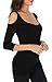 ZJCT Women's Open Cold Shoulder Stretch Long Sleeve Tee Shirt Casual Blouse Tops Black S