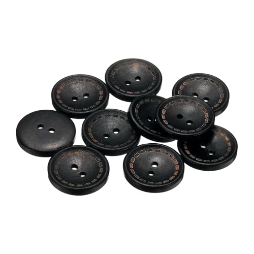 uxcell ウッドボタン 二つ穴 木製 裁縫 手芸 DIYクラフト装飾用 交換用 10個入り 直径25mm 黒のサムネイル