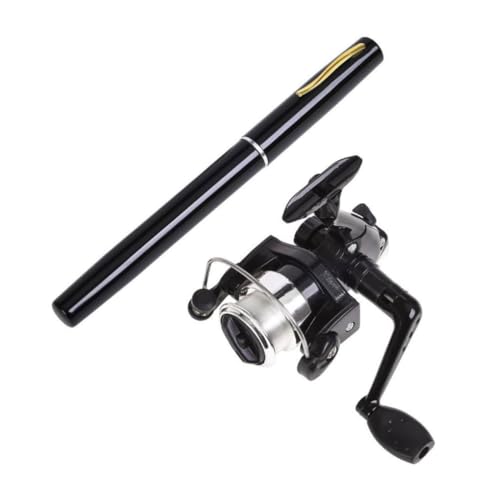Kalastussaari Pen Fishing Rod with Reel Mini Pen Fishing Pole Rotating Fishing Wheel Fishing Rod Reel Combo Kit for Outdoor Fishing Accessories Black 2PCS