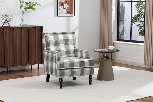 KEIKI Vintage Plaid Accent Chair with Nailhead Trim, Upholstered Lounge