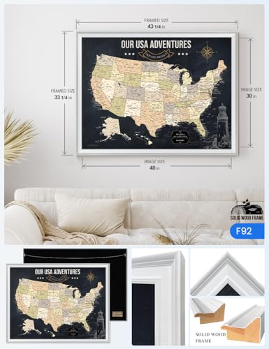 Image of IPIC - Personalized USA Map Canvas Wall Art, Oversized Pinnable Board America to Mark Travels, Custom Artwork with Names, USA Travel Map for Home, Office, Study or RV, Ready to Hang