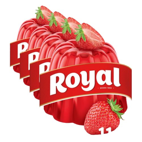 Royal Gelatina en Polvo Sabor Fresa con Vitamina C, 30% Menos Azúcares - 10 Raciones, 114 g (Paquete de 4)