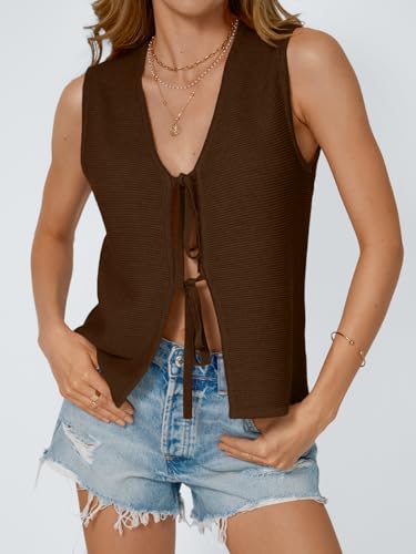 Image of LILLUSORY Womens Tie Front Tops Vacation Sweater Vest | Bohemian Style, Beach Resort Wear, Concert Western Outfits, Crochet Tops, Vacation Outfits, Cute Y2k Sleeveless 2026