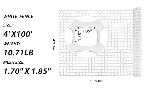 image for PotatoLife Plastic Mesh Fence Safety Fence, 4'x100' Roll with 100 Zip 
