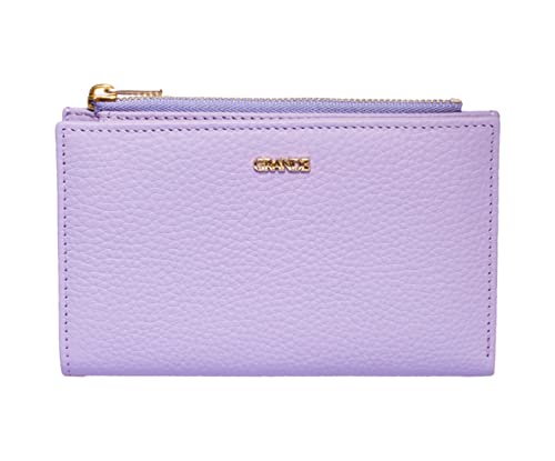 grande 2804 Genuine Leather Medium Bifold Wallet For Women Minimalist Wallet Ladies Zippered Mini Purse Small Card Holder (Lilac)