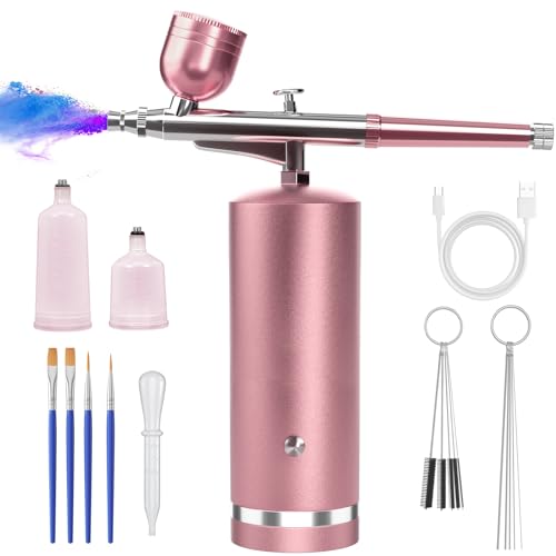 Image of Airbrush Kit With Compressor - 48PSI Rechargeable Cordless Non-Clogging High-Pressure Air Brush Set with 0.3mm Nozzle and Cleaning Brush Set for Nail Art, Makeup, Painting, Cake Decor