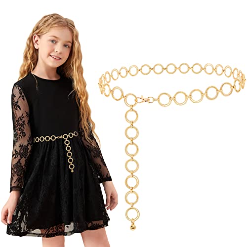 SUOSDEY Kids Metal Waist Chain Belt, Shiny Adjustable Chain Waist Belt for Girls Dress, Skirts, Jumpsuit, 31.5 Inches Long