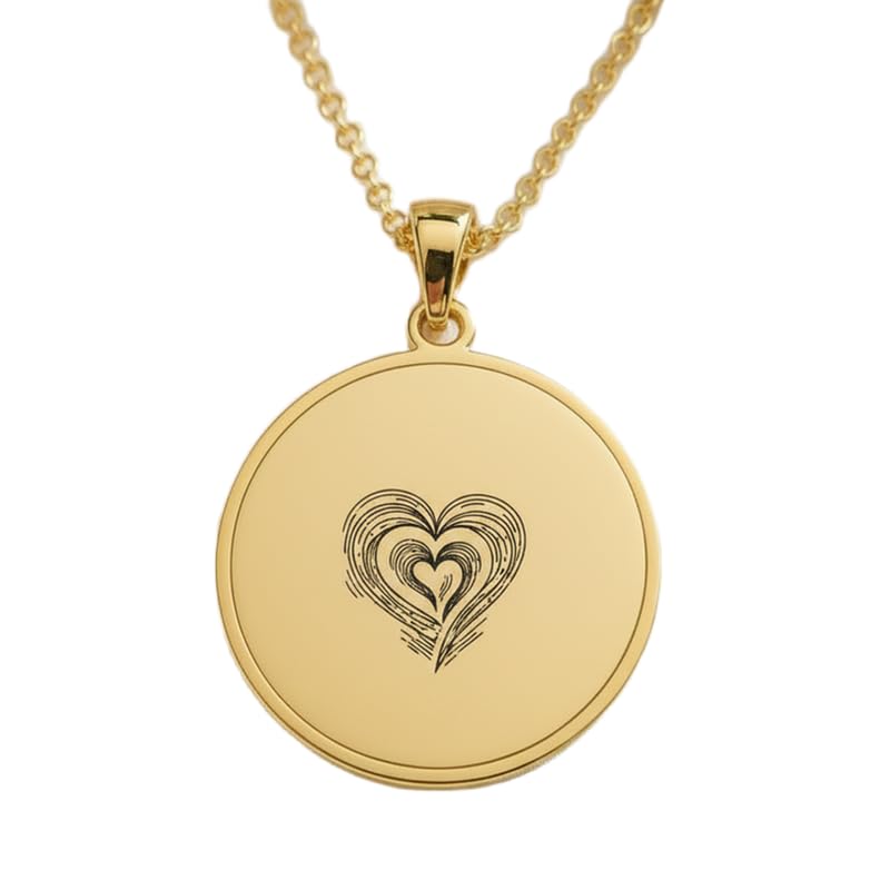 Collier pendentif cœur abstrait gravé argent 925 plaqué or 45cm