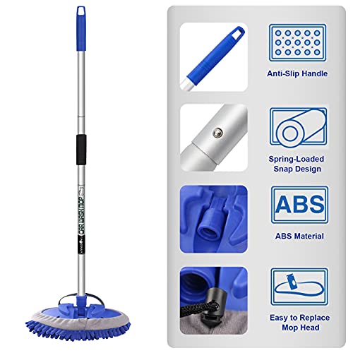anngrowy 62" Microfiber Car Wash Brush Mop Kit Mitt Sponge with Long