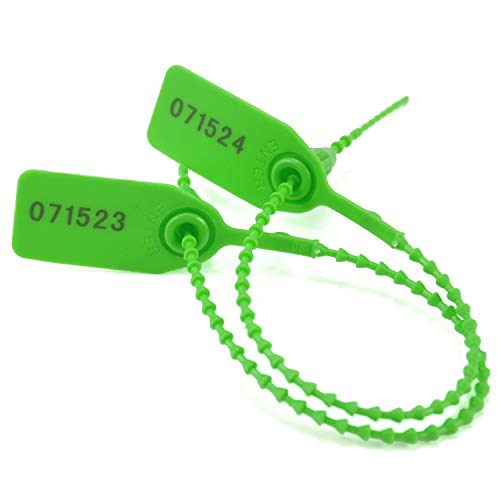 LeadSeals 500PCS Green Plastic Tamper Seals, Numberd Zip Ties for Fire Extinguisher Pull Tite Security Seals Tags Disposable Tamper Evident Self-Locking Seal Tags 250mm Length