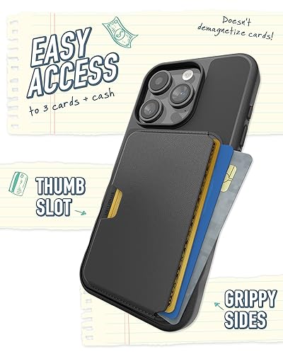 Image of Smartish iPhone 15 Pro Slim Case with Wallet for MagSafe iPhones - Gripmunk - Magsafe Compatible Thin Grip Cover + Detachable Magnetic Credit Card Holder - Black Tie Affair