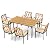 Tangkula 7-Piece Patio Dining Set, Acacia Wood Outdoor Furniture Set with 2” Umbrella Hole and Seat Cushions, Rectangular Dining Table and 6 Chairs Set for Patio Garden Poolside Backyard