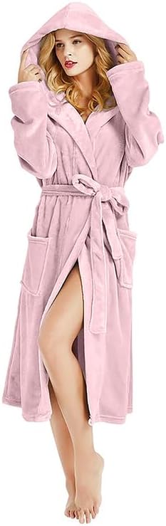 HEARTNICE Womens Hooded Fleece Robe, Soft Bathrobe for Womens, Cute Long House Coat