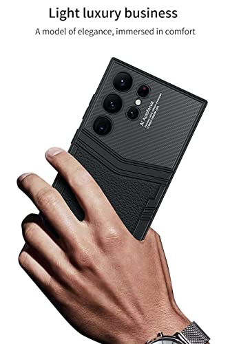 Image of BOUNCEBACK Slim Metal with Leatherette Back Case Cover for Samsung Galaxy S23 Ultra 5G / Galaxy S23 Ultra Case Cover - (Litchi Black | Leather)
