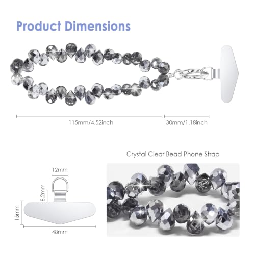 Image of TENOC Beaded Phone Wrist Strap, Dark Gray | Cellphone Lanyard Chain, Sparkling Wristlet Bracelet, Comes with Metal Phone Tether Tab, For Women