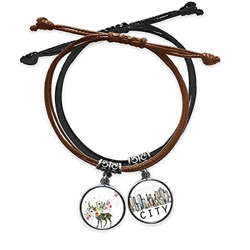 Bracelet flocon en cuir et corde tressée Sidi avec lanterne et motif cerf