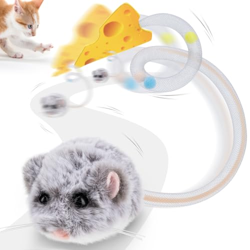Migipaws Interaktives Katzenspielzeug, elektrisch rollende Migimaus mit wackelndem Schwanz,Intelligenter Sensor, Quietschen, Katzenspielzeug...