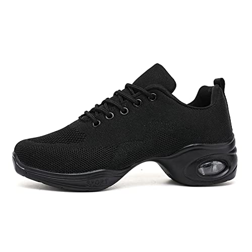 Womens Jazz Sneakers Lace-up Walking Shoes Split Sole Dance Shoes with Air Cushion Breathable Mesh Platform Shoes2