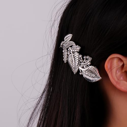 Dreamtimes Oak Leaf Hair Clip Zircon Round Hand Cast Metal Barrette Large Hand Crafted Barrette French Hair Clip Vintage Protection Hair Clip Barrettes Gift for Women Girl (SILVER) - Image 3