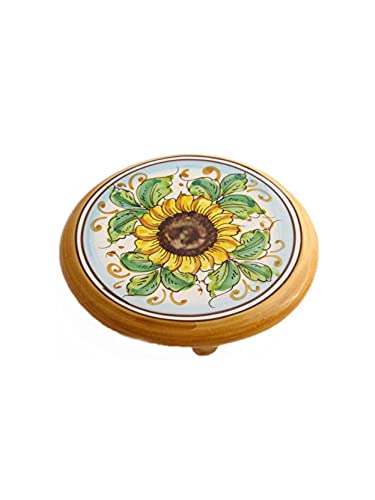 ILAB Sottopentola in ceramica decorata a mano da ceramisti siciliani di Santo Stefano di Camastra girasole art 19